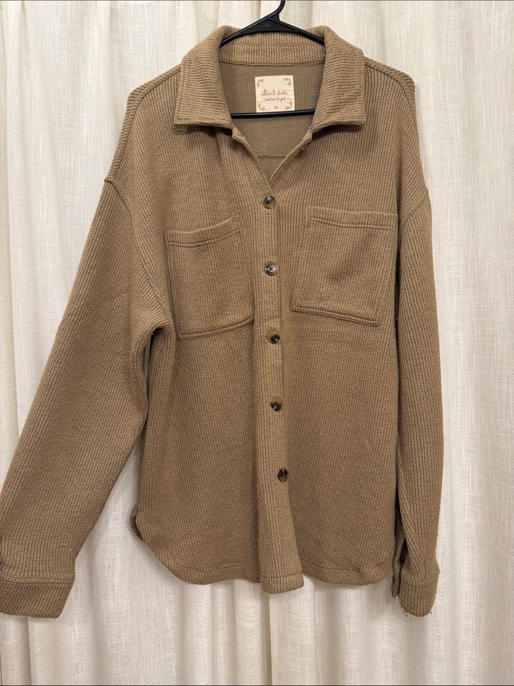 Altar'd State Ribbed Button-Up Shacket in Brown